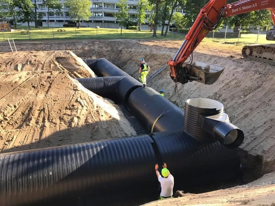 Store ledninger og brønde etableret i udgravning